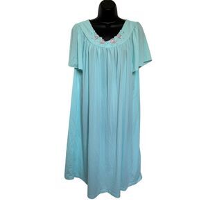 Shadowline by Velrose Petal Short Flutter Sleeve Nylon Nightgown Seafoam Sz 1X